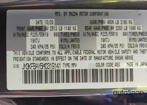 2021 Mazda Cx-5 Grand Touring Reserve из США, поврежденный, VIN JM3KFBAY5M0319141